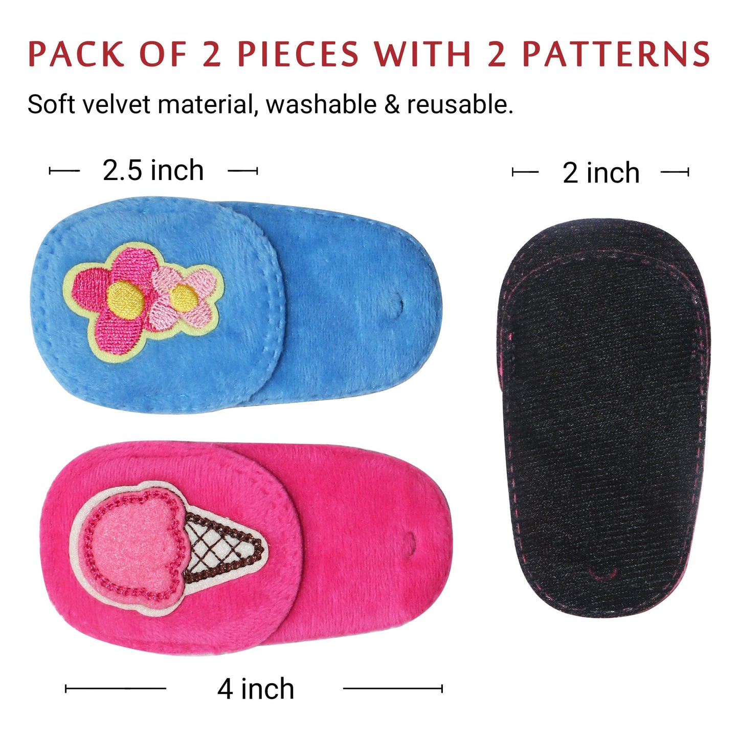 2Pcs Eye Patches for Kids Glasses (Pink Icecream & Blue Flower)