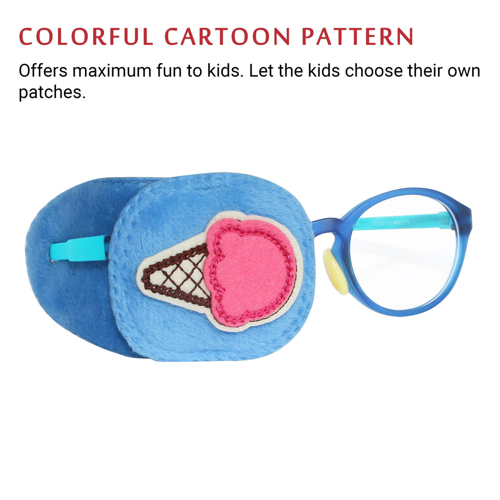 2Pcs Eye Patches for Kids Glasses (Pink Flower & Blue Icecream)