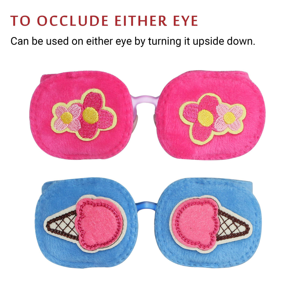 2Pcs Eye Patches for Kids Glasses (Pink Flower & Blue Icecream)
