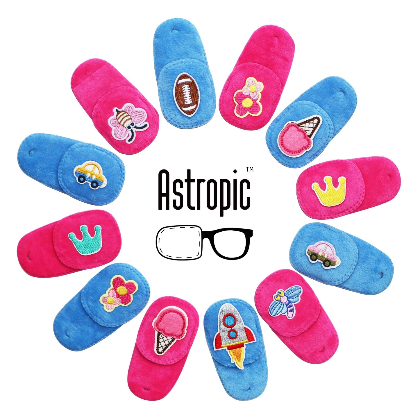 2Pcs Eye Patches for Kids Glasses (Pink Icecream & Blue Flower)