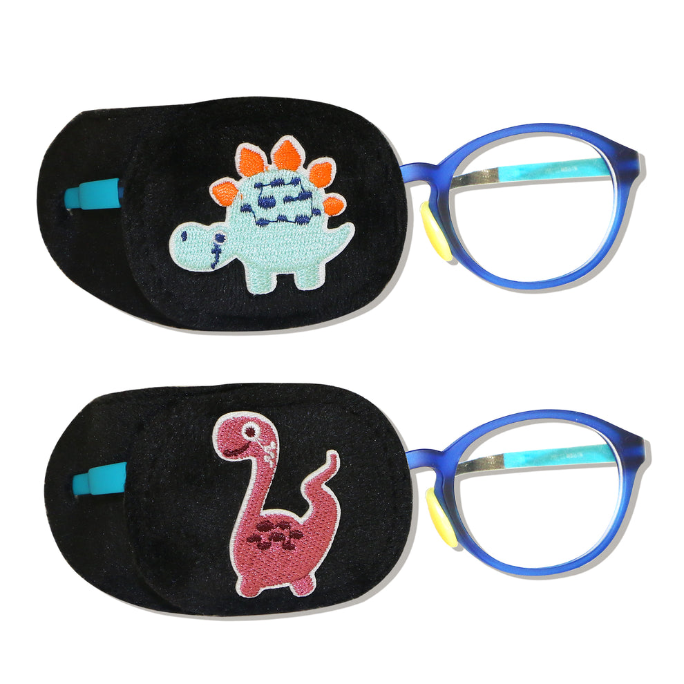 2Pcs Eye Patches for Kids Glasses (Dinosaur - Chestnut & Light Blue, Right Eye) 