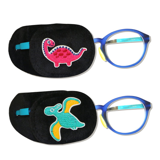 2Pcs Eye Patches for Kids Glasses (Dinosaur - Jungle Green & Wine Red, Right Eye)