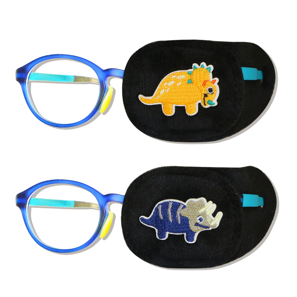 2Pcs Eye Patches for Kids Glasses (Dinosaur - Orange & Navy Blue, Left Eye) 