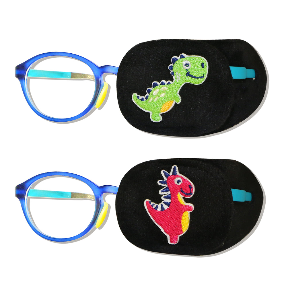 2Pcs Eye Patches for Kids Glasses (Dinosaur - Wine Red & Bright Green, Left Eye) 