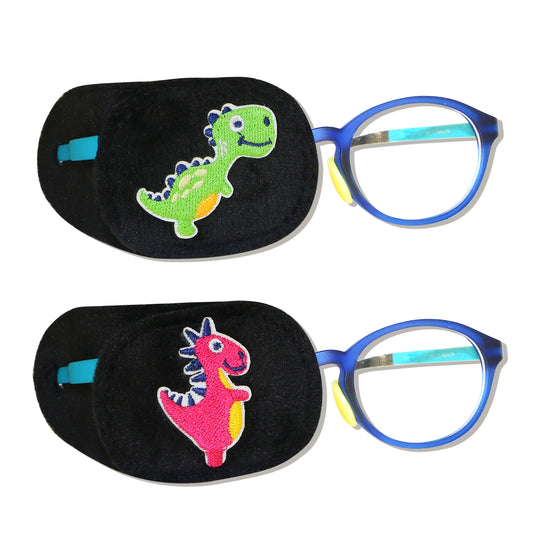 2Pcs Eye Patches for Kids Glasses (Dinosaur - Wine Red & Bright Green, Right Eye)