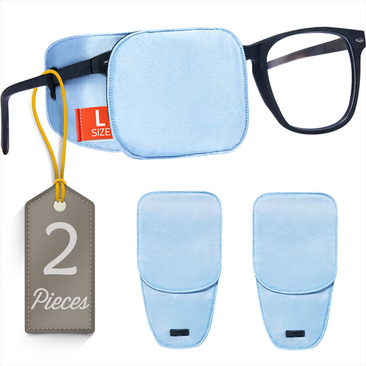 Astropic 2Pcs Silk Eye Patches for Glasses (Large, Sky Blue)