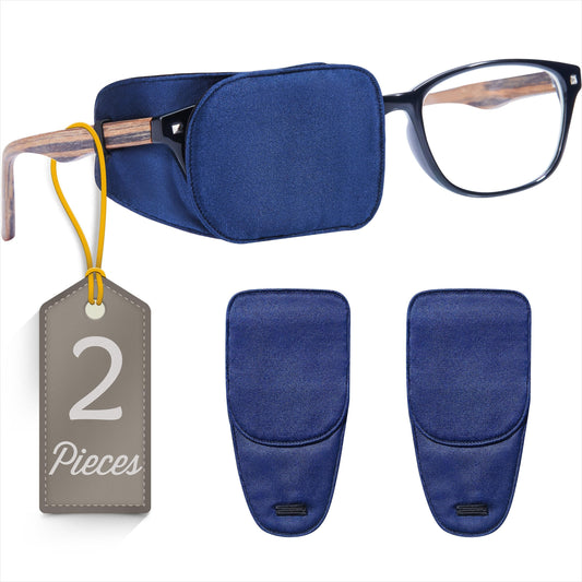Astropic 2Pcs Silk Eye Patches for Glasses (Medium, Navy Blue)