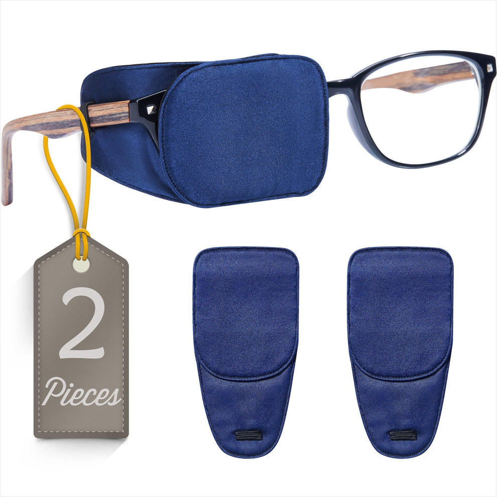 Astropic 2Pcs Silk Eye Patches for Glasses (Medium, Navy Blue) 