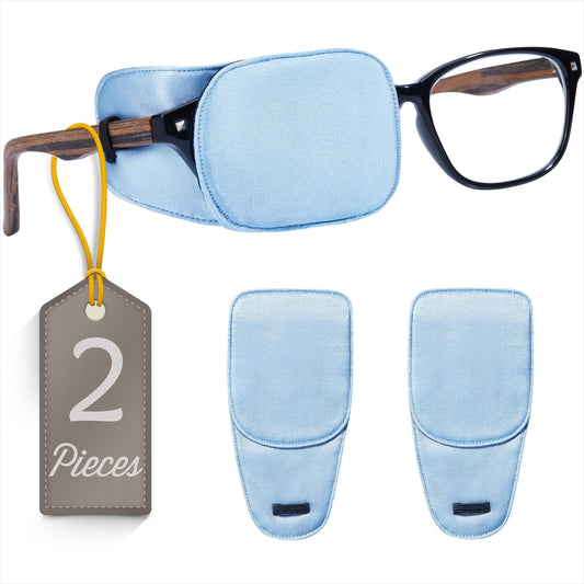 Astropic 2Pcs Silk Eye Patches for Glasses (Medium, Sky Blue)
