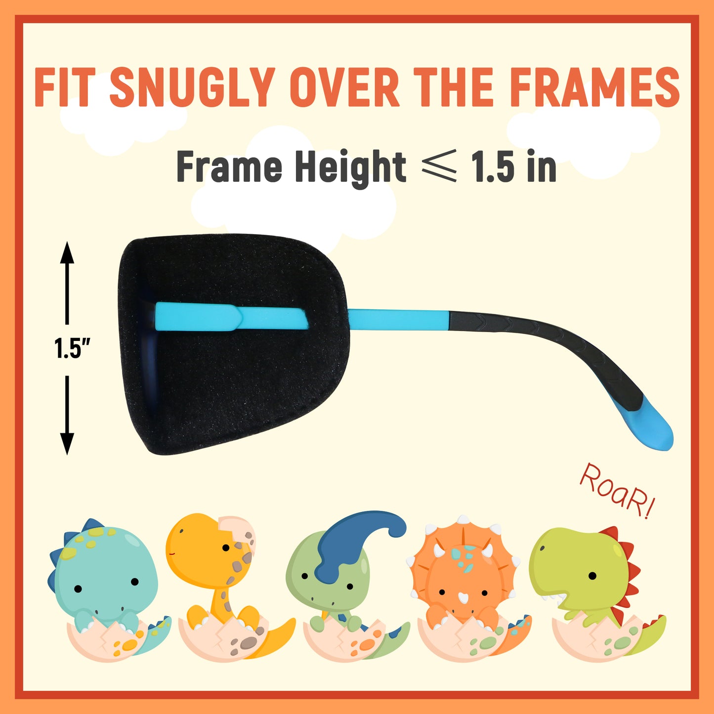 2Pcs Eye Patches for Kids Glasses (Dinosaur - Orange & Navy Blue, Left Eye)