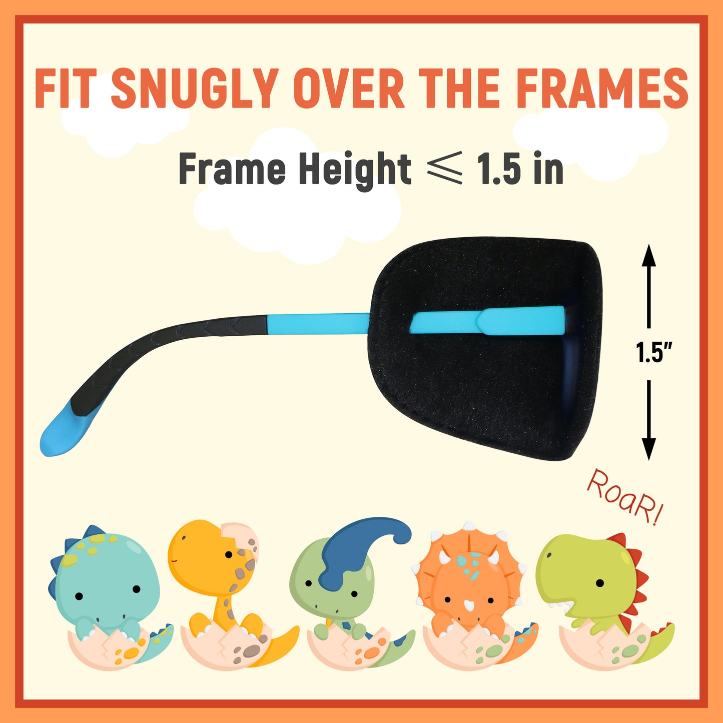 2Pcs Eye Patches for Kids Glasses (Dinosaur - Chestnut & Light Blue, Right Eye)