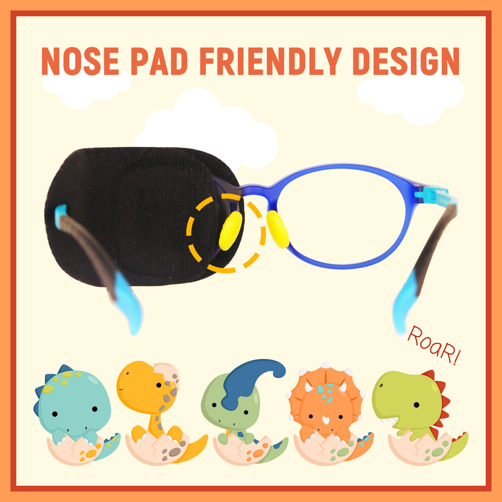 2Pcs Eye Patches for Kids Glasses (Dinosaur - Chestnut & Light Blue, Left Eye) 