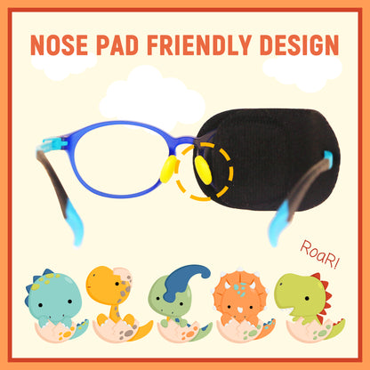 2Pcs Eye Patches for Kids Glasses (Dinosaur - Lemon Yellow & Jungle Green, Right Eye)