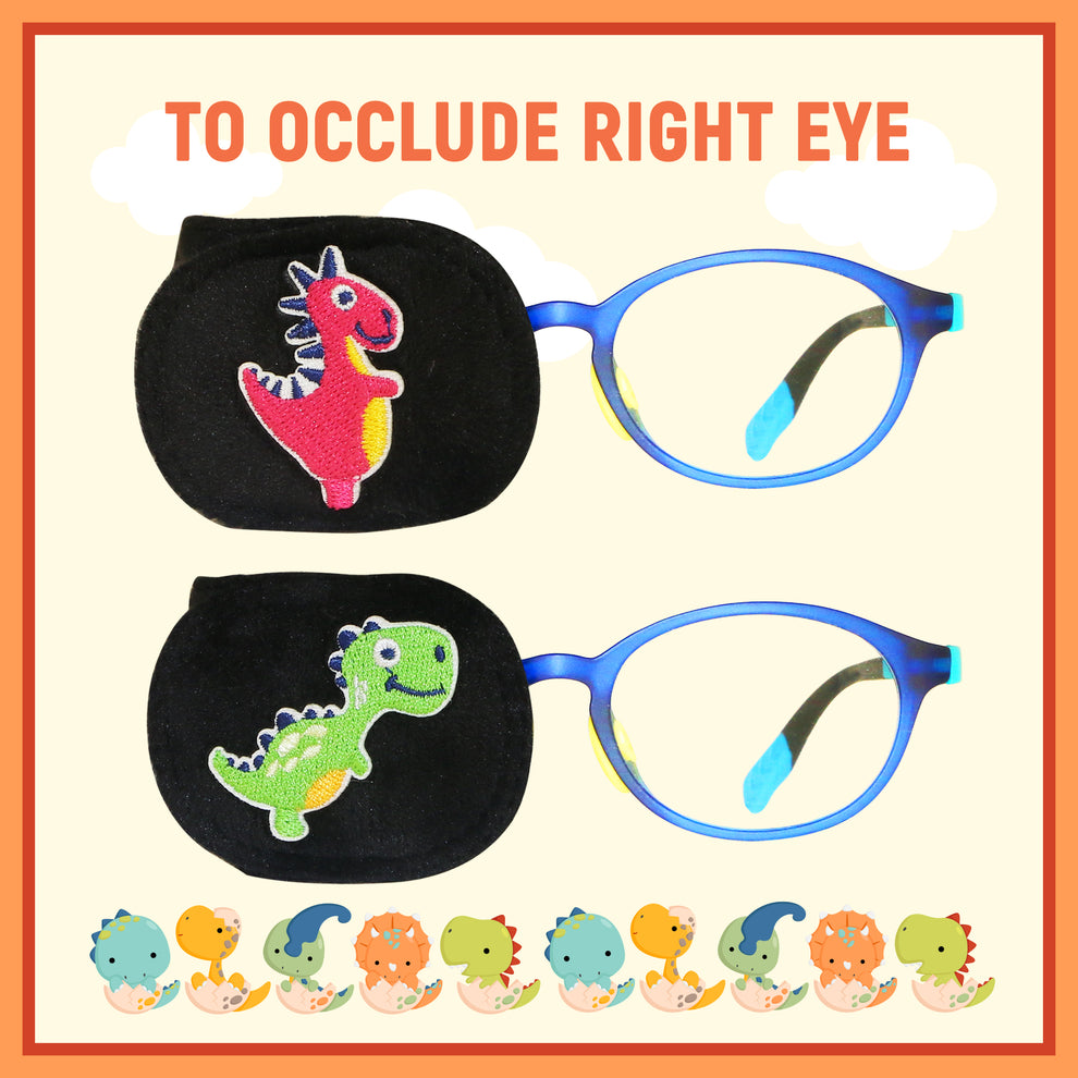 2Pcs Eye Patches for Kids Glasses (Dinosaur - Wine Red & Bright Green, Right Eye) 