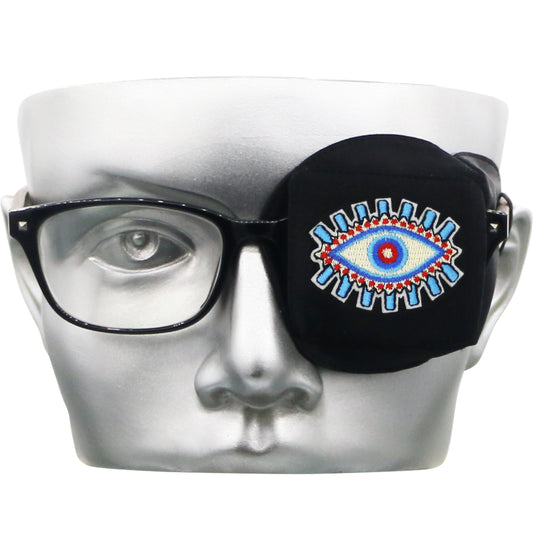 3D Silk Eye Patch for Adults Kids | Medical Eye Patch for Glasses (Balck - Evil Eye, Left Eye)