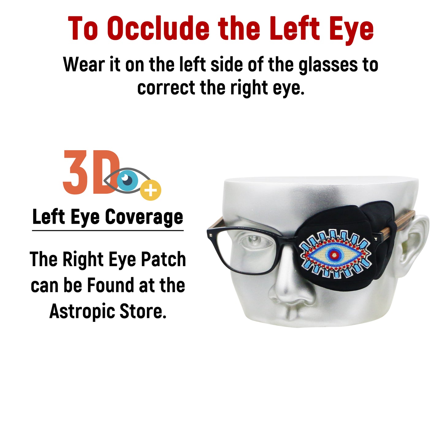 3D Silk Eye Patch for Adults Kids | Medical Eye Patch for Glasses (Balck - Evil Eye, Left Eye)