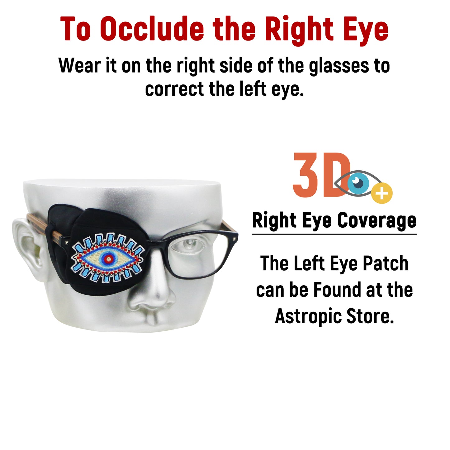 3D Silk Eye Patch for Adults Kids | Medical Eye Patch for Glasses (Balck - Evil Eye, Right Eye)