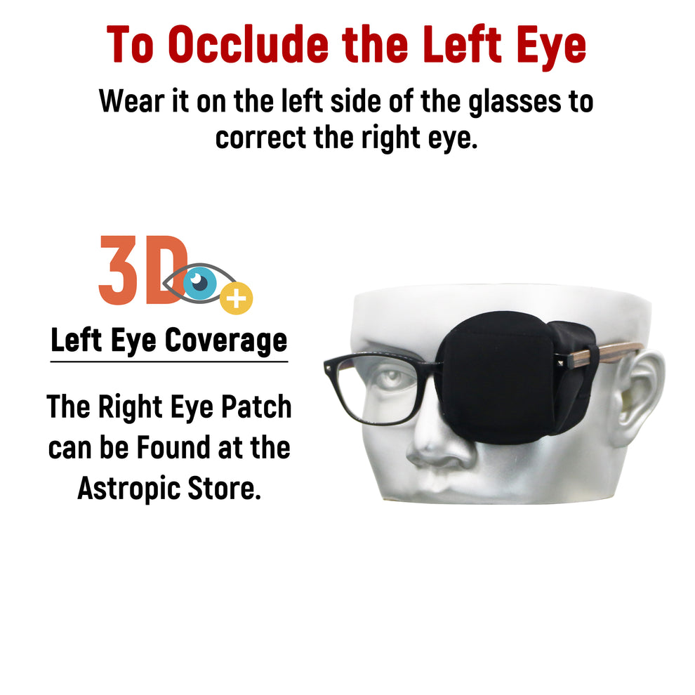 3D Silk Eye Patch for Adults Kids | Medical Eye Patch for Glasses (Balck, Left Eye) 