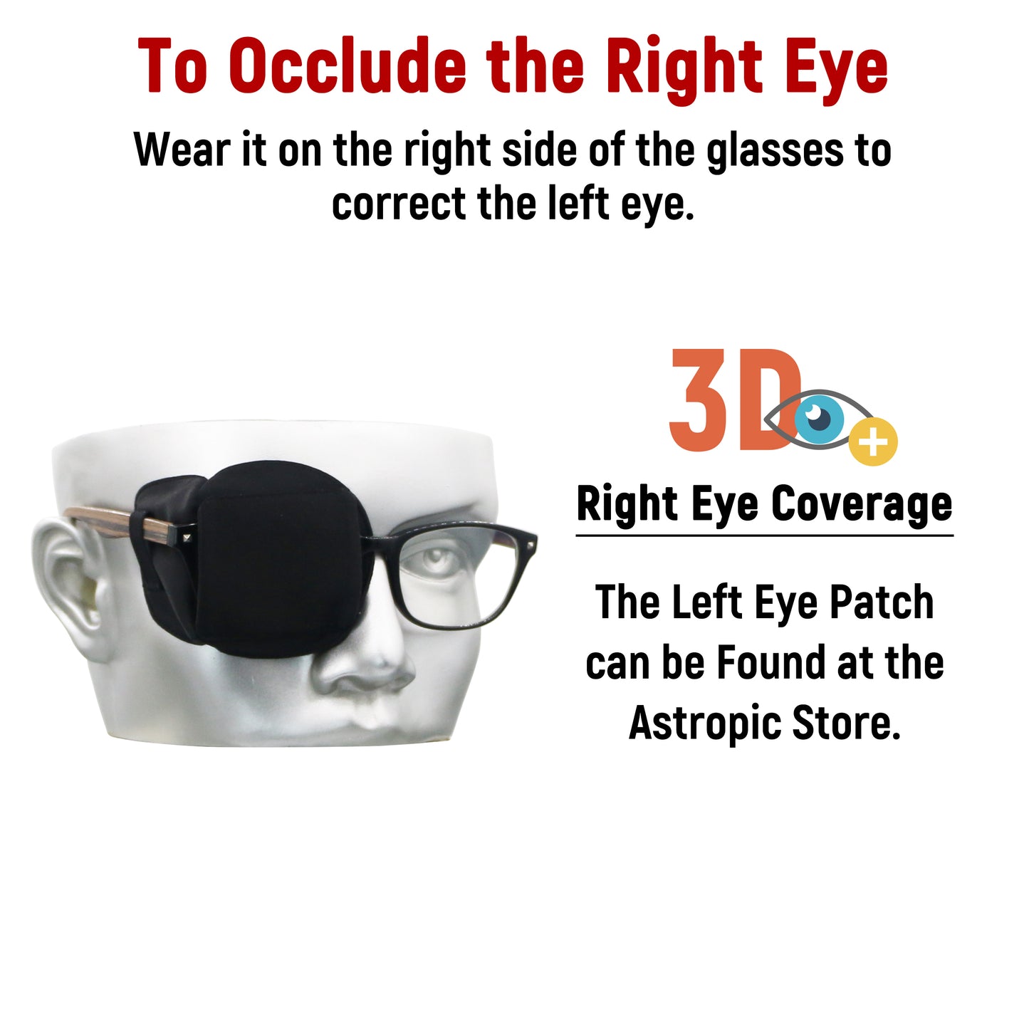 3D Silk Eye Patch for Adults Kids | Medical Eye Patch for Glasses (Balck, Right Eye)