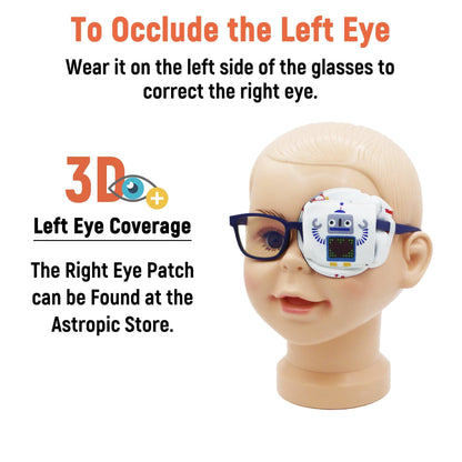 3D Cotton & Silk Eye Patch for Kids Boys Glasses (Gray Robot, Left Eye)