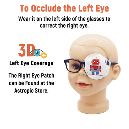 3D Cotton & Silk Eye Patch for Kids Boys Glasses (Red Robot, Left Eye)