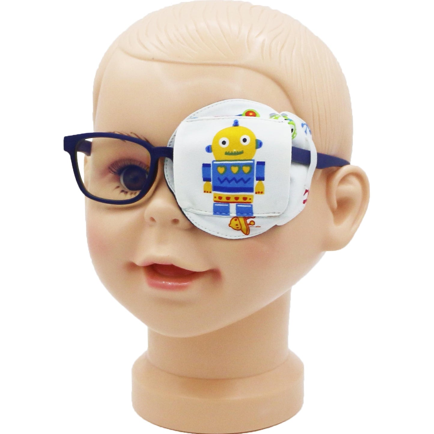 3D Cotton & Silk Eye Patch for Kids Boys Glasses (Yellow Robot, Left Eye)