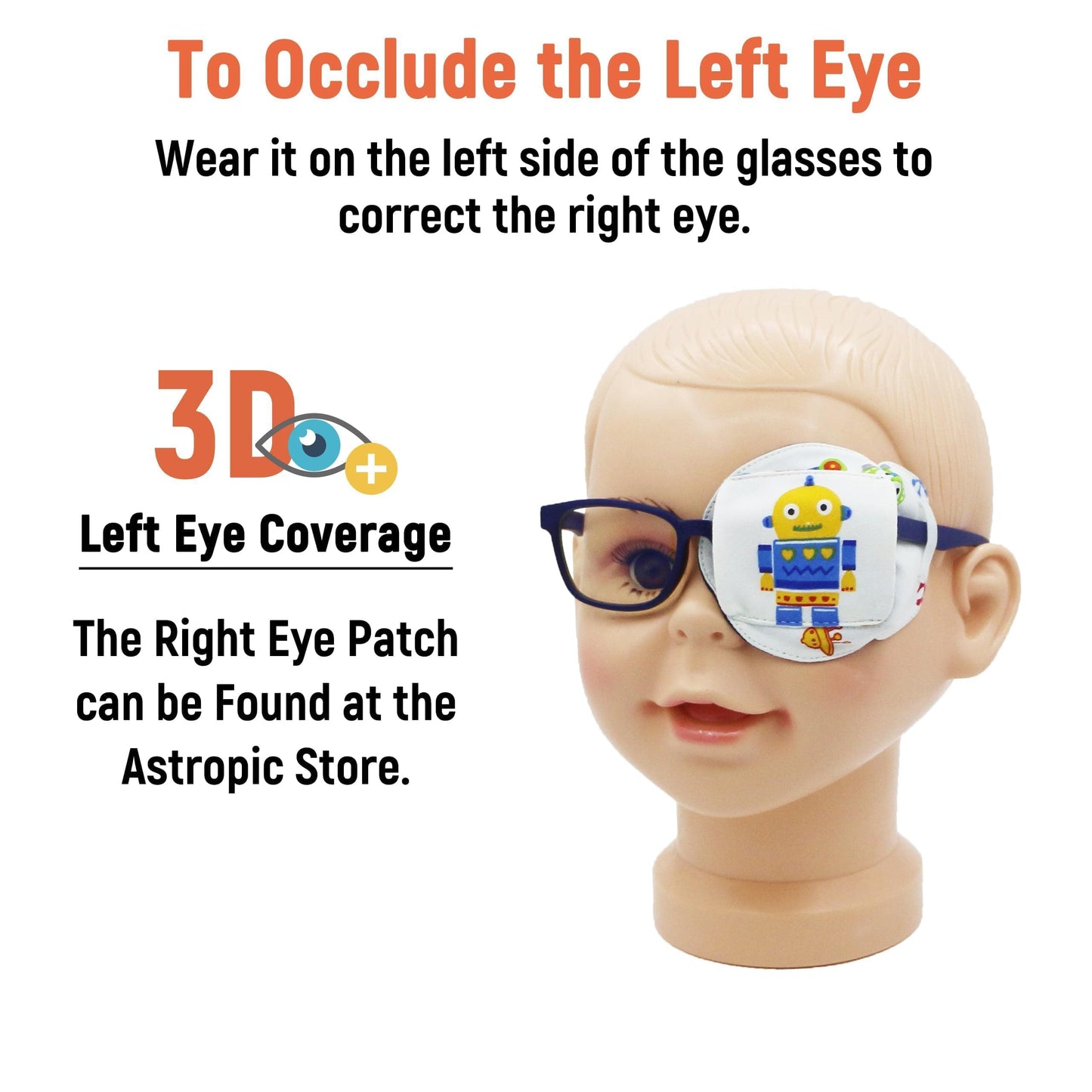 3D Cotton & Silk Eye Patch for Kids Boys Glasses (Yellow Robot, Left Eye)