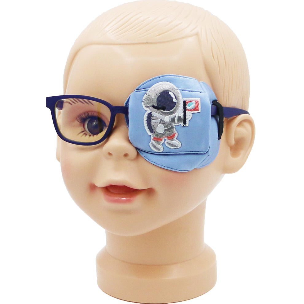 3D Silk Eye Patch for Kids Boys Glasses (Blue Astronaut, Left Eye) 