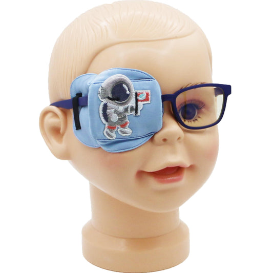 3D Silk Eye Patch for Kids Boys Glasses (Blue Astronaut, Right Eye)