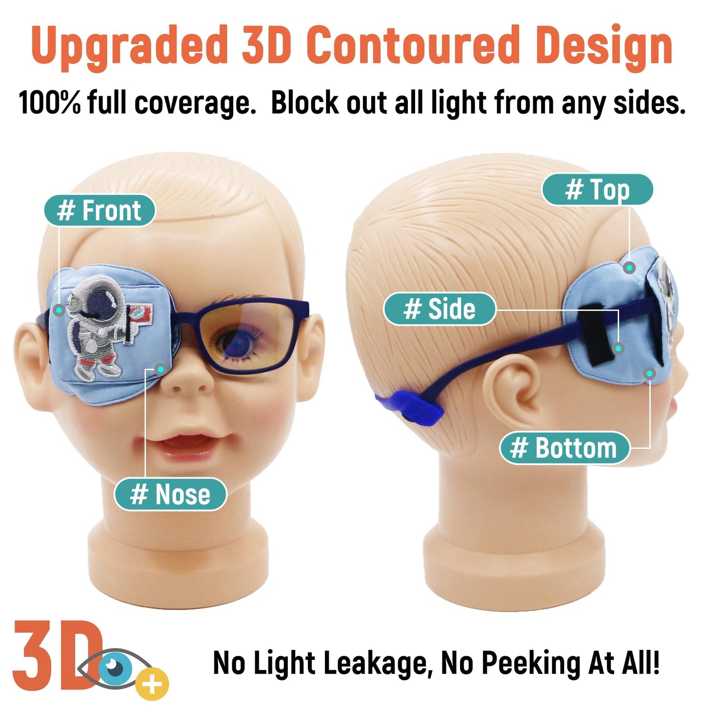 3D Silk Eye Patch for Kids Boys Glasses (Blue Astronaut, Right Eye)