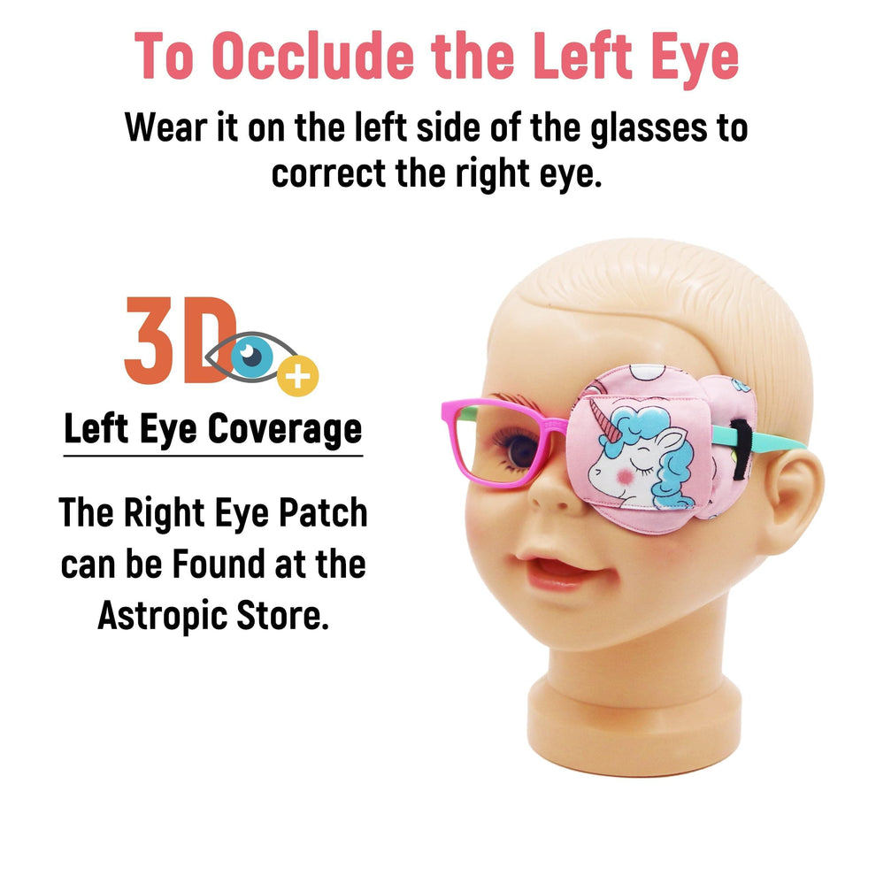 3D Cotton & Silk Eye Patch for Kids Girls Glasses (Blue Hair Unicorn, Left Eye) 