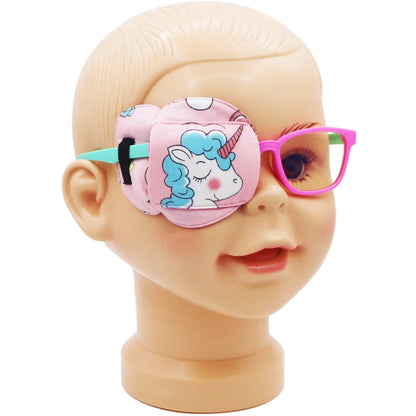 3D Cotton & Silk Eye Patch for Kids Girls Glasses (Blue Hair Unicorn, Right Eye)