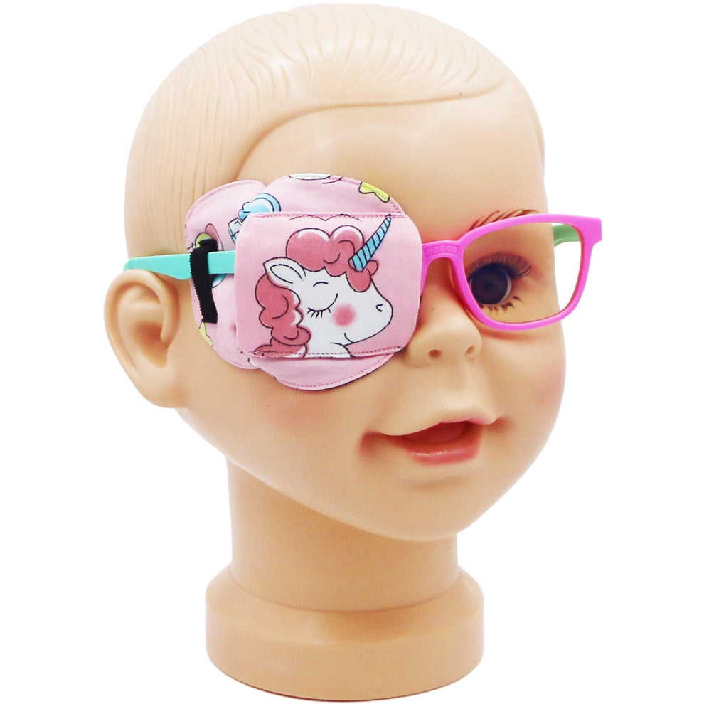 3D Cotton & Silk Eye Patch for Kids Girls Glasses (Pink Hair Unicorn, Right Eye) 