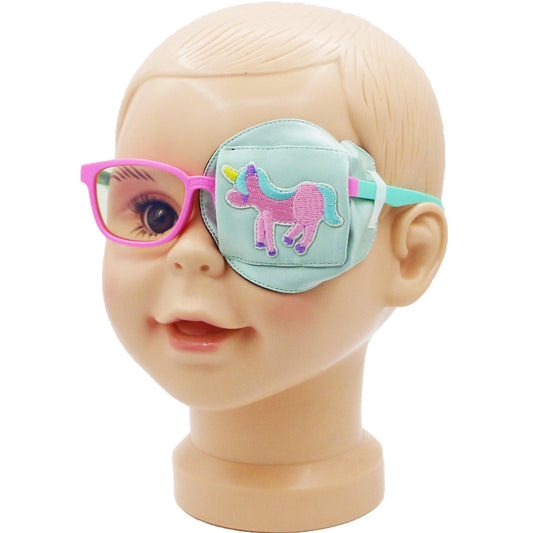 3D Silk Eye Patch for Kids Girls Glasses (Pink Unicorn, Left Eye)
