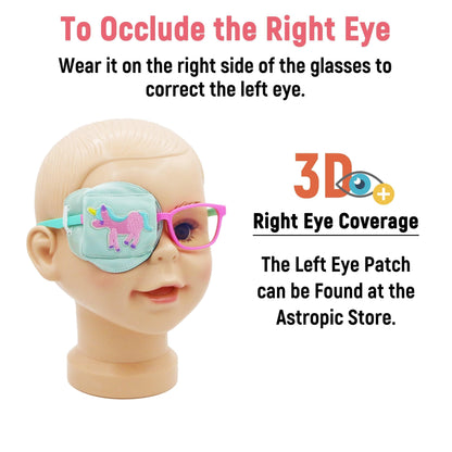 3D Silk Eye Patch for Kids Girls Glasses (Pink Unicorn, Right Eye)