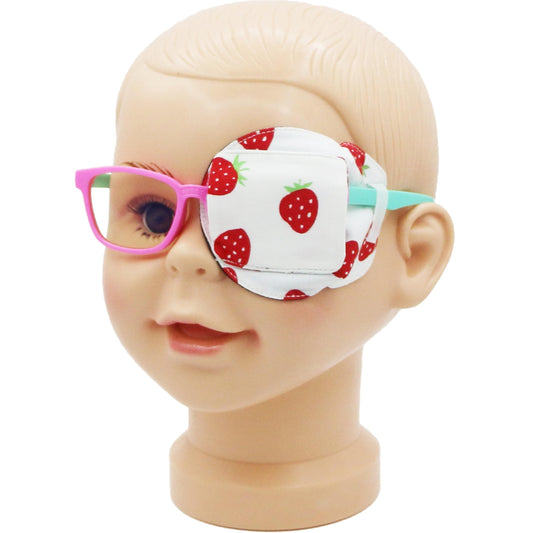 3D Cotton & Silk Eye Patch for Kids Girls Glasses (Strawberry, Left Eye)