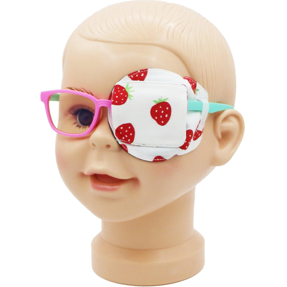 3D Cotton & Silk Eye Patch for Kids Girls Glasses (Strawberry, Left Eye) 