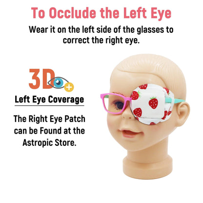 3D Cotton & Silk Eye Patch for Kids Girls Glasses (Strawberry, Left Eye)