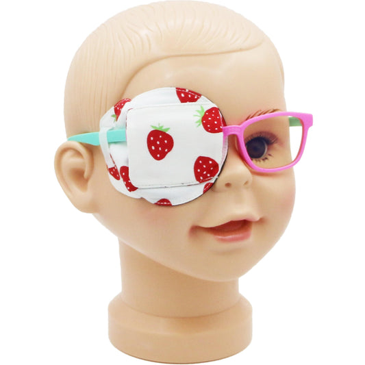 3D Cotton & Silk Eye Patch for Kids Girls Glasses (Strawberry, Right Eye)