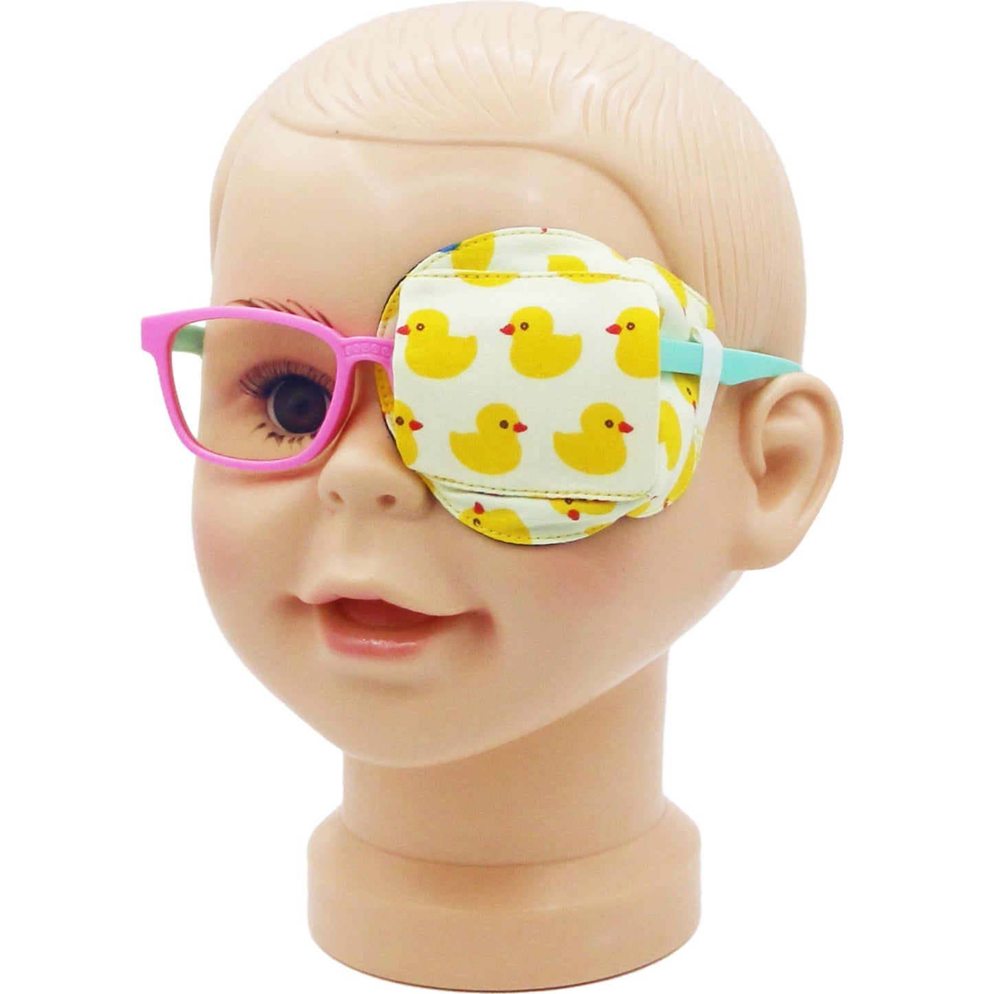 3D Cotton & Silk Eye Patch for Kids Girls Glasses (Yellow Duck, Left Eye)