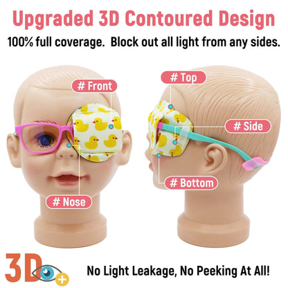 3D Cotton & Silk Eye Patch for Kids Girls Glasses (Yellow Duck, Left Eye)