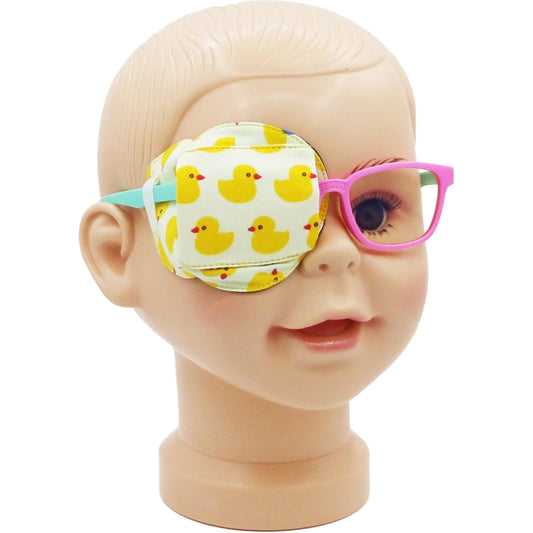 3D Cotton & Silk Eye Patch for Kids Girls Glasses (Yellow Duck, Right Eye)