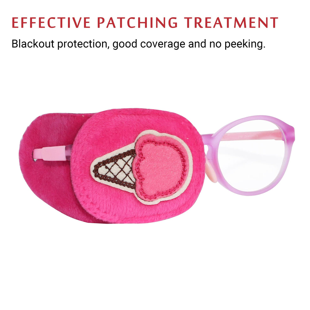 2Pcs Eye Patches for Kids Glasses (Pink Icecream & Blue Flower) 