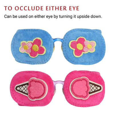 2Pcs Eye Patches for Kids Glasses (Pink Icecream & Blue Flower)