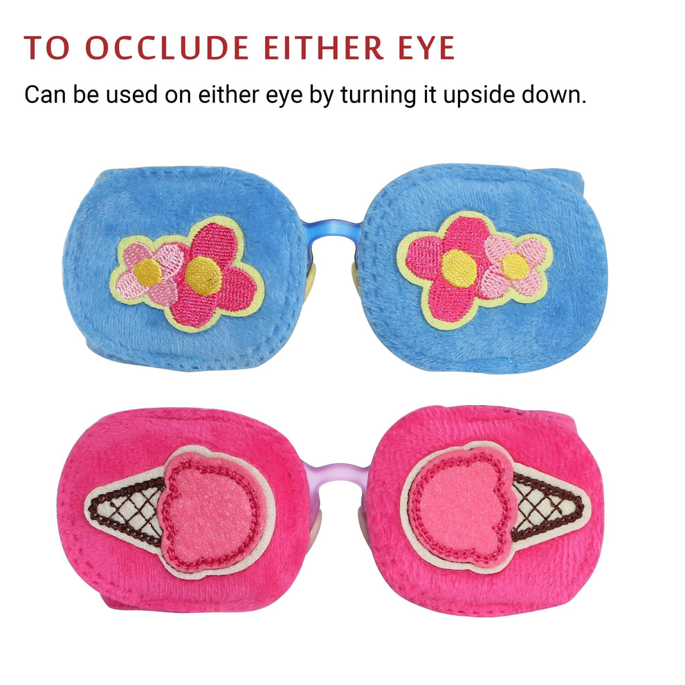 2Pcs Eye Patches for Kids Glasses (Pink Icecream & Blue Flower) 