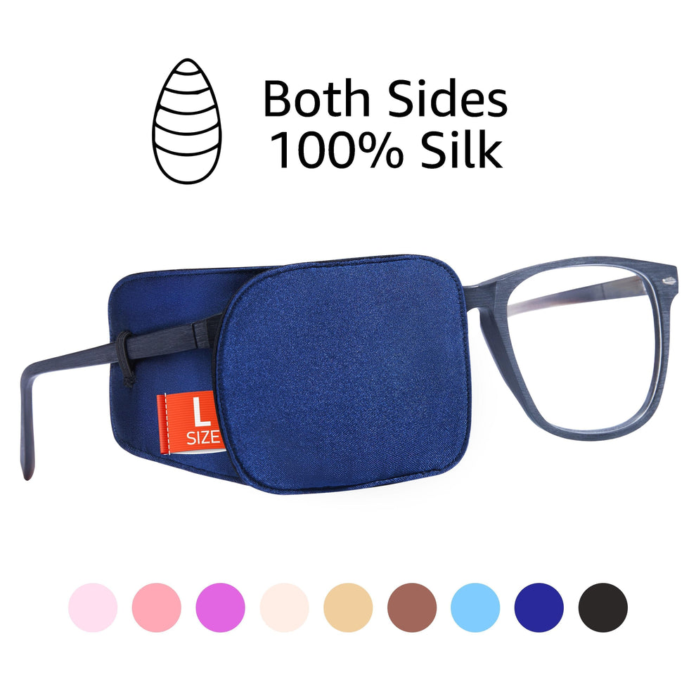 Silk Eye Patch for Glasses (Large, Navy Blue) 