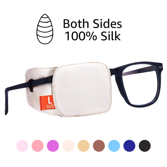 Silk Eye Patch for Glasses (Large, Creamy Beige)